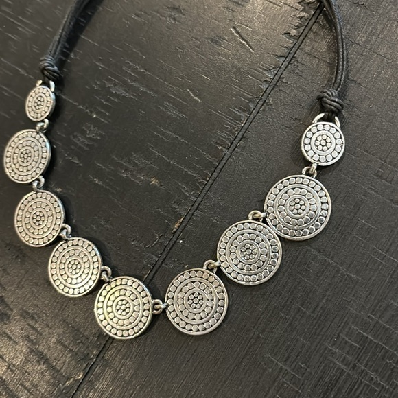 St. Thomas Silver Disk Dangle Black Leather Necklace Minimalist​​​​​​​​​​​​ - Picture 8 of 10